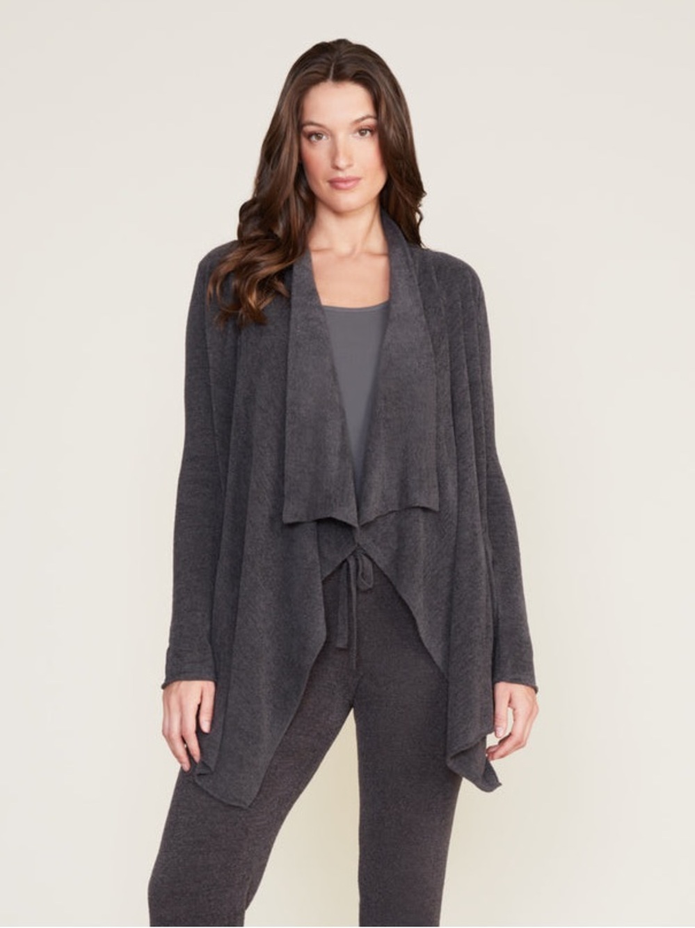 Barefoot Dreams Gray Cozy Draped Open Front Women's Sweater Cardigan